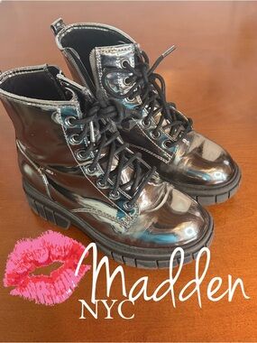 Madden NYC Metallic Silver Combat Boots - Size 1 Youth